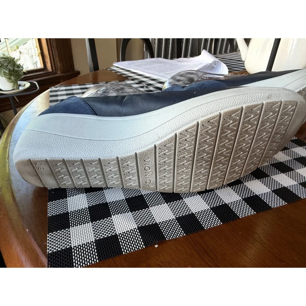 Vionic Jaycey Navy Blue Leather Slip‎ On wedge Orthotic Comfort Shoes pump Sz.7